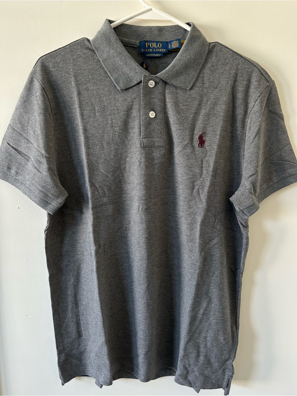 Polo by Ralph Lauren Gray Short-Sleeve Polo with Burgundy Logo